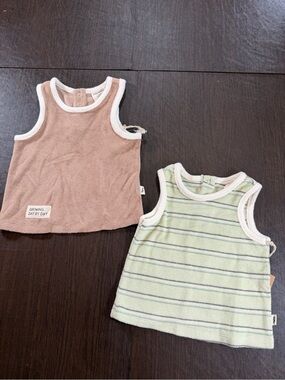 Easy Peasy Kids Organic Cotton Terry Tank Tops - Brown and Green Striped. Sz 12M